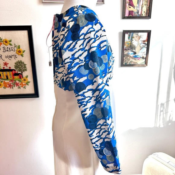 Late 1960s Mod Appliqué Statement Maxi Dress – Blue & White Graphic Print - Picture 4 of 7